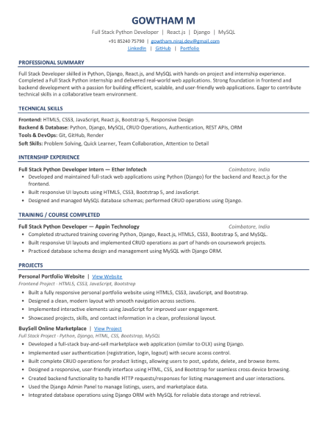 Gowtham M | Premium Full Stack Python & React.js Developer